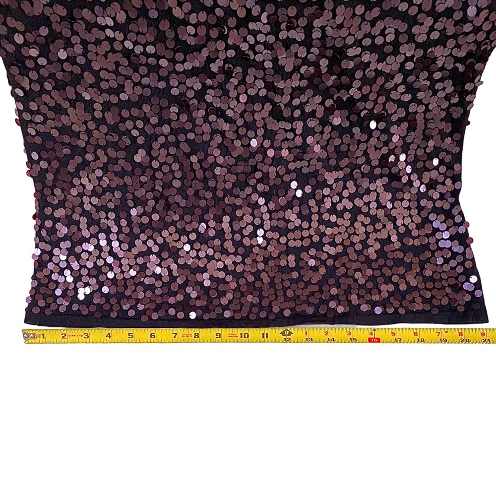 EILEEN FISHER 100% BLACK MERINO WOOL & PURPLE SEQUIN TOP SIZE LARGE - Picture 15 of 16